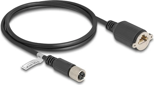 Kabllo rrjeti DeLOCK M12 X-coded 8-pin (F) në RJ45 (F) panel-mount, 1 m, e zezë