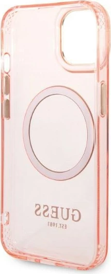 Mbështjellës Guess Gold Outline MagSafe për iPhone 14 Plus 6.7", rozë