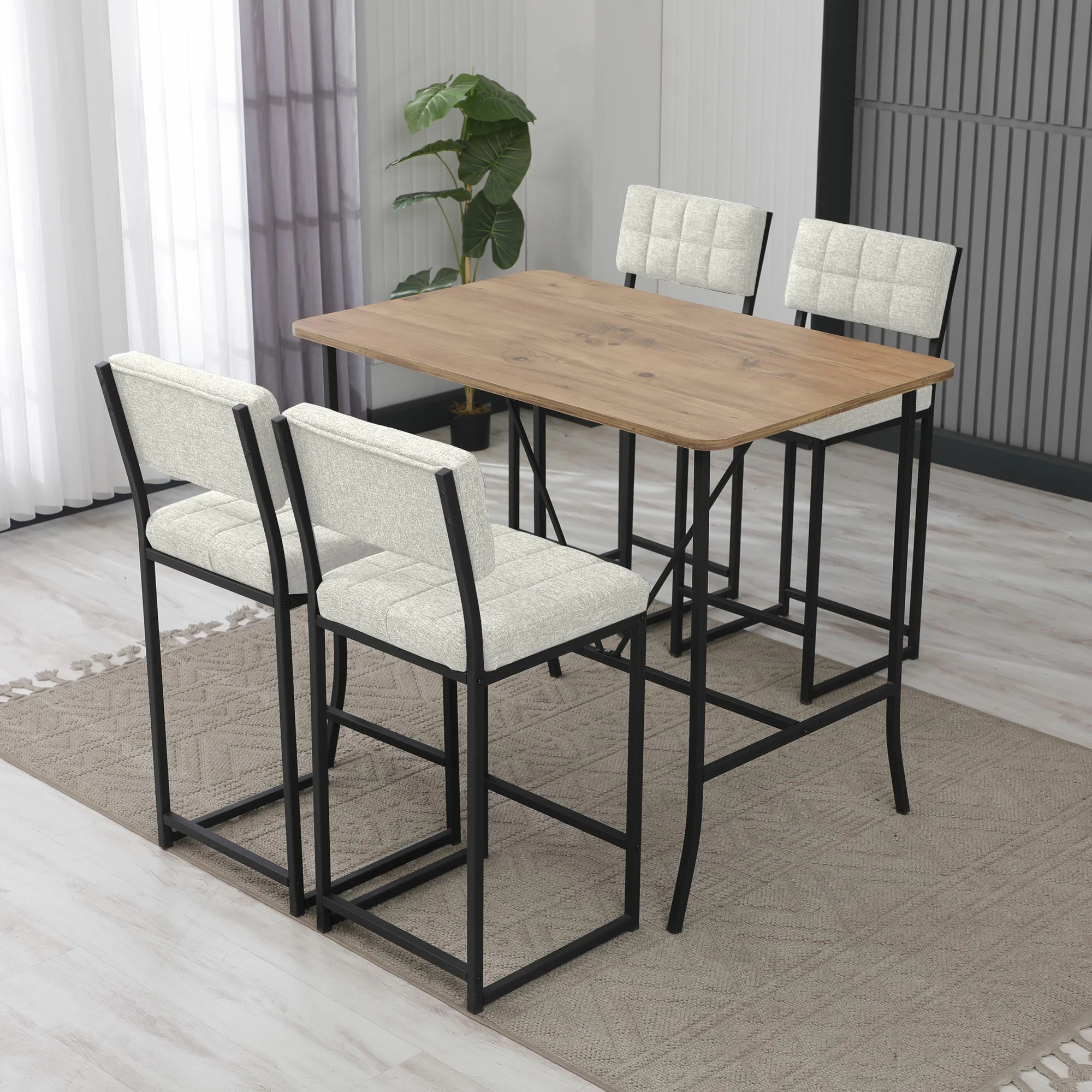 Set tavoline me karrige për bar (5 copë), Skye Decor, retro, krem, arre