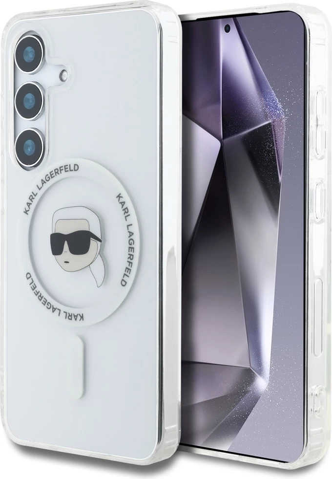 Mbështjellës Karl Lagerfeld Samsung Galaxy S25, MagSafe, logo Karl Head, i bardhë