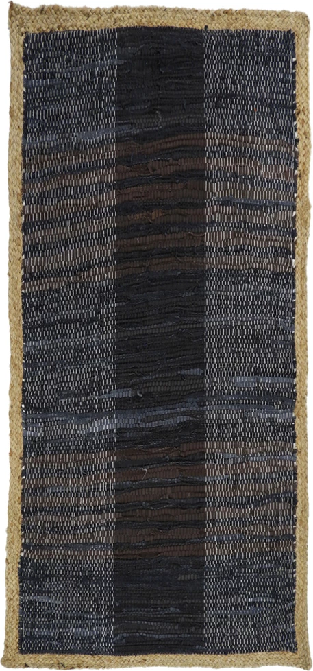 Qilim i errët për korridor, lëkurë, jute, 70x150, ngjyrë e zezë-bezhë