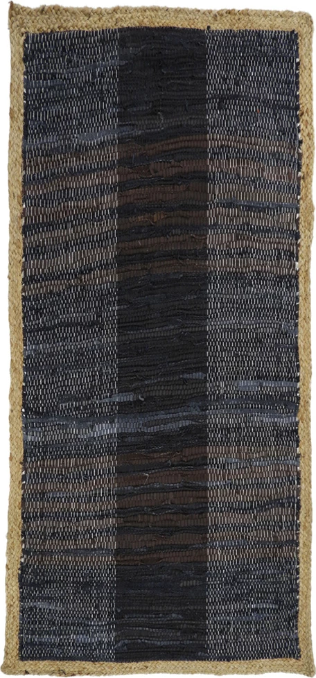 Qilim i errët për korridor, lëkurë, jute, 70x150, ngjyrë e zezë-bezhë