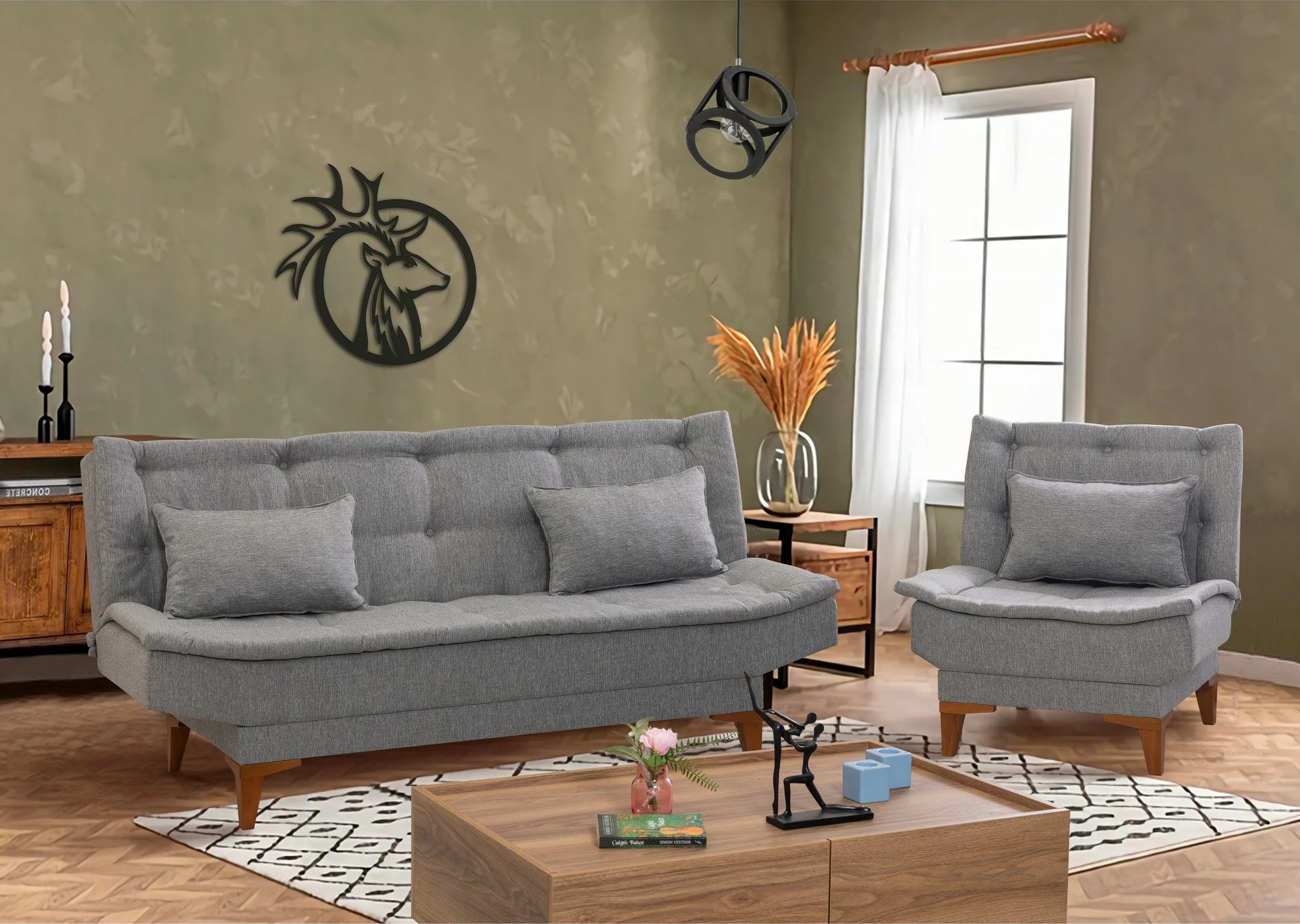 Set divan-krevat Atelier del Sofa, Santo-TKM04-1008, ngjyrë gri