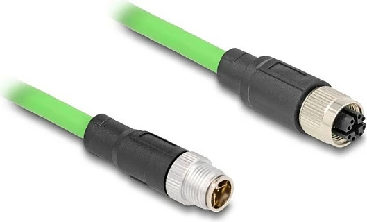 Kabllo Ethernet industriale DeLOCK M12 X-coded 8-pin mashkull-në-femër, 2 m, PUR (TPU), e gjelbër