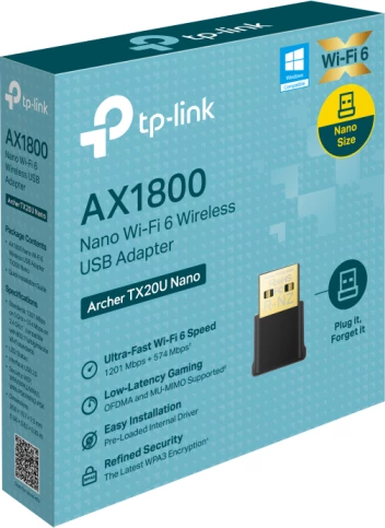 adapter USB Wi‑Fi 6 TP-LINK Archer TX20U Nano AX1800 dual-band, zi