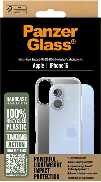 Mbështjellës PanzerGlass HardCase për iPhone 16, 6.1", transparent