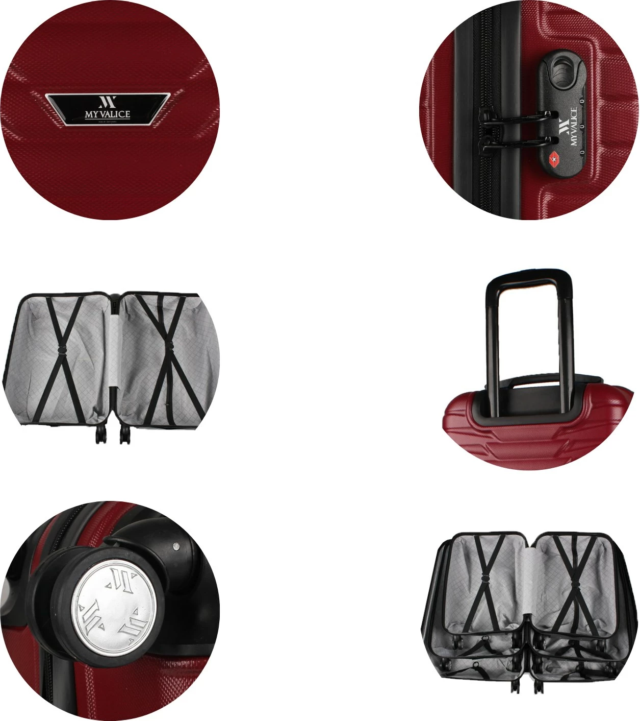 Set valixhesh (3 copë), ngjyrë e kuqe e errët, Zoozie Bags, 5608