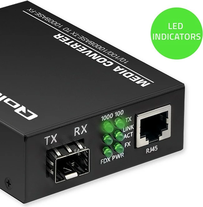 Konvertues media Qoltec 52295, 1x RJ45, 1x SFP, 1000Mb/s, i zi