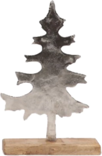 Dekor pemë për Krishtlindje, alumin, dru mango, argjend, natyrale, 21x5x33cm