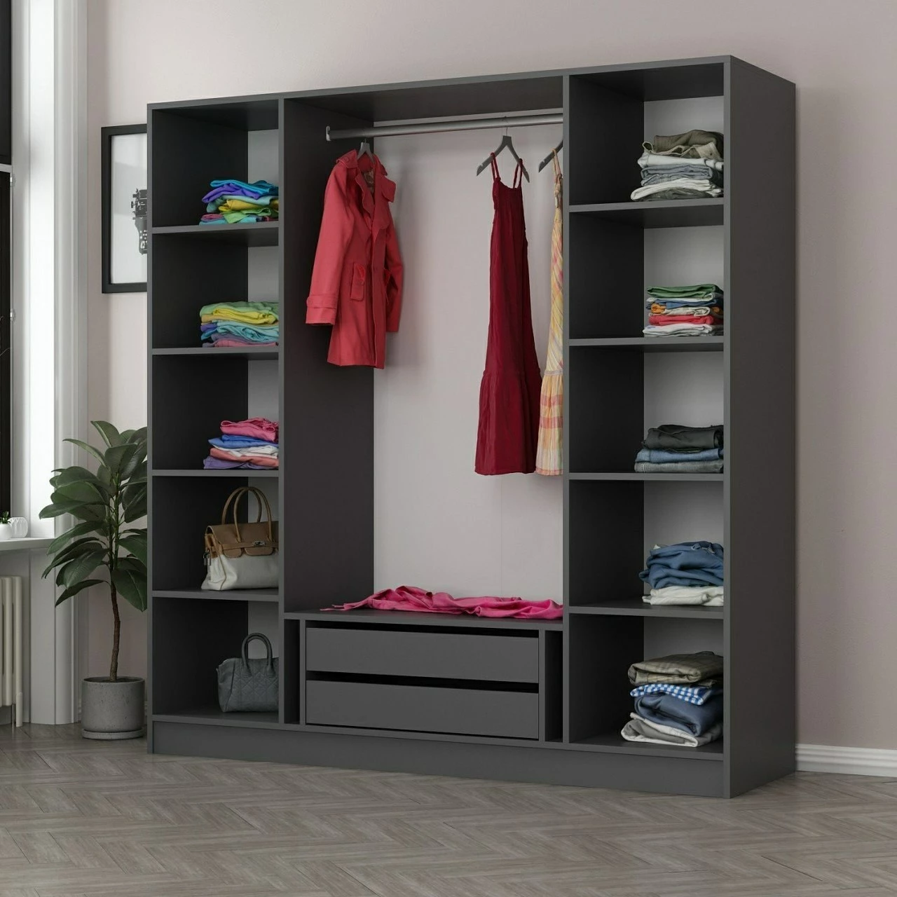 Dollap Skye Decor, anthracite e zi, 180x210x52cm