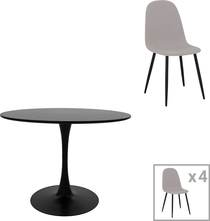 Tavolinë me karrige Bella-Balou, 5 copë, MDF, ngjyrë e zezë-gri, D120x73cm