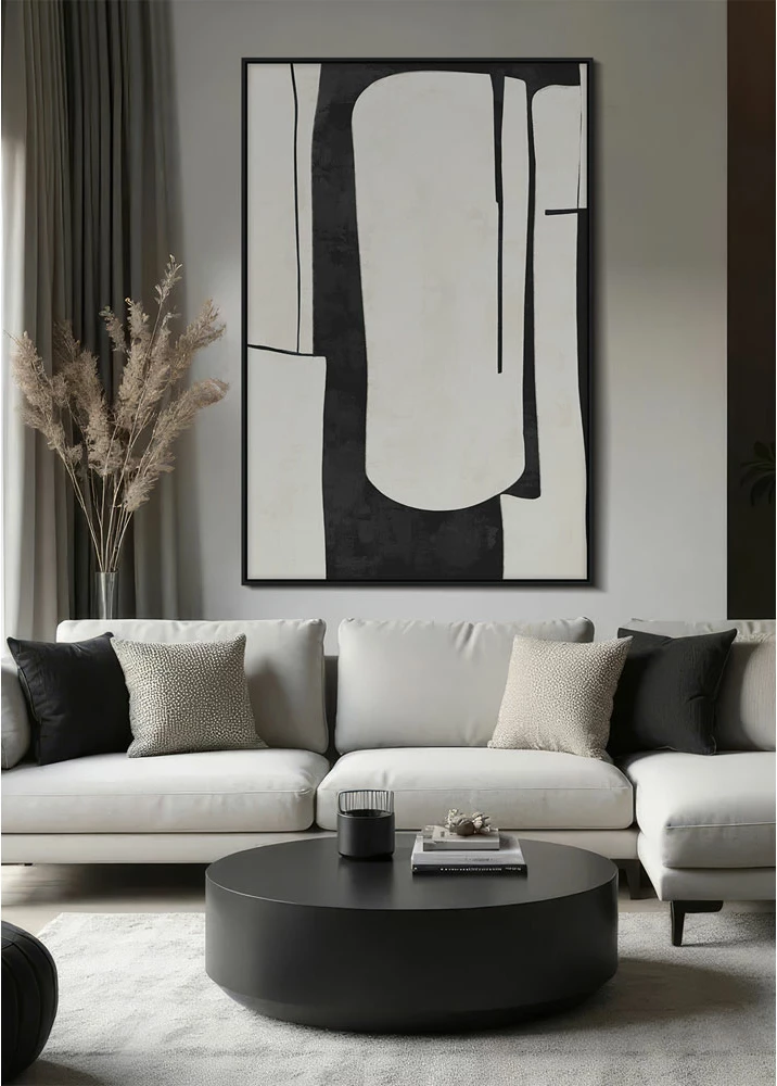 Pikturë dekorative FIELDS me kornizë, 120x80x4cm, kanavacë, ngjyrë e zezë/bezhë/dru i zi