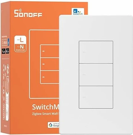 Switch smart muri SONOFF ZBM5-3C-120W, Zigbee 3.0, 10A, 100-240V, i bardhë