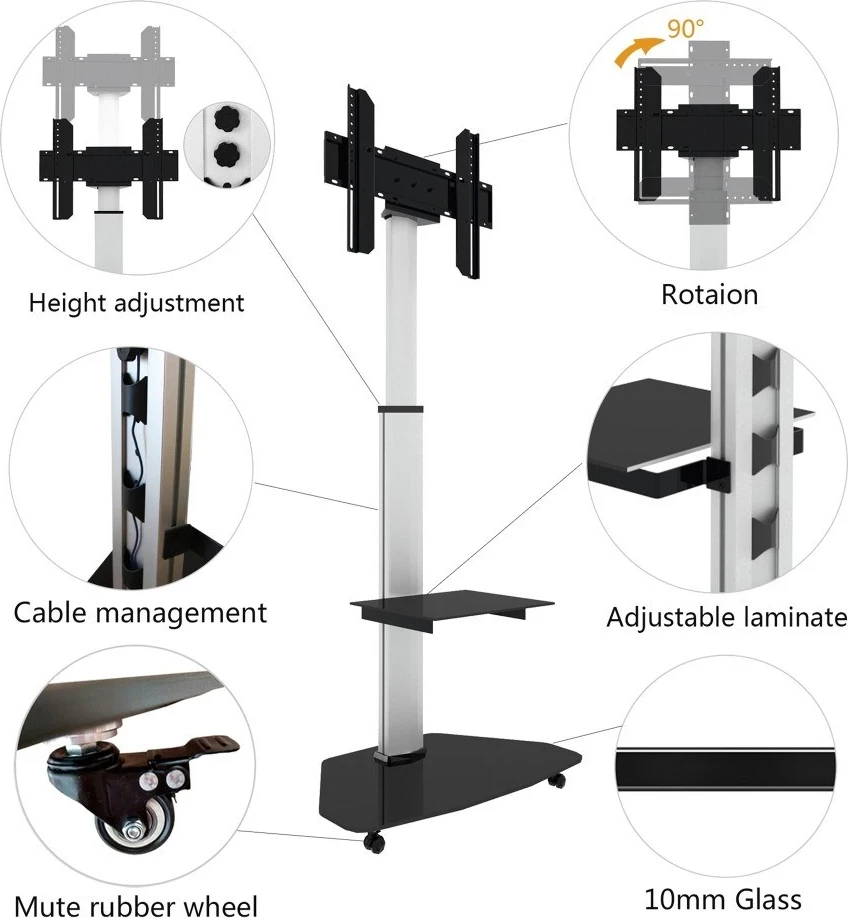 Mbajtëse për televizor LED/LCD, Techly, 37-70", argjendtë