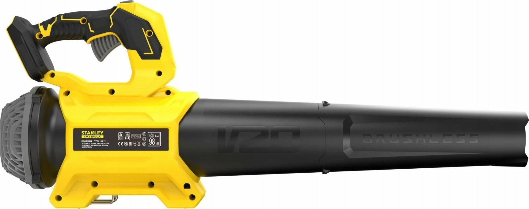 Fryrës gjethesh me bateri Stanley Fatmax V20 SFMCBL730B-XJ, 18V, brushless, 177 km/h, pa bateri/karikues, e verdhë/zezë