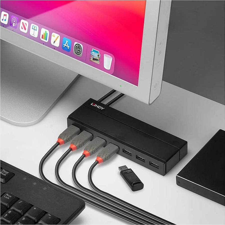 Hub USB Lindy 7-Port, USB 3.2 Gen 1, 5Gbps, me DC-in, i zi