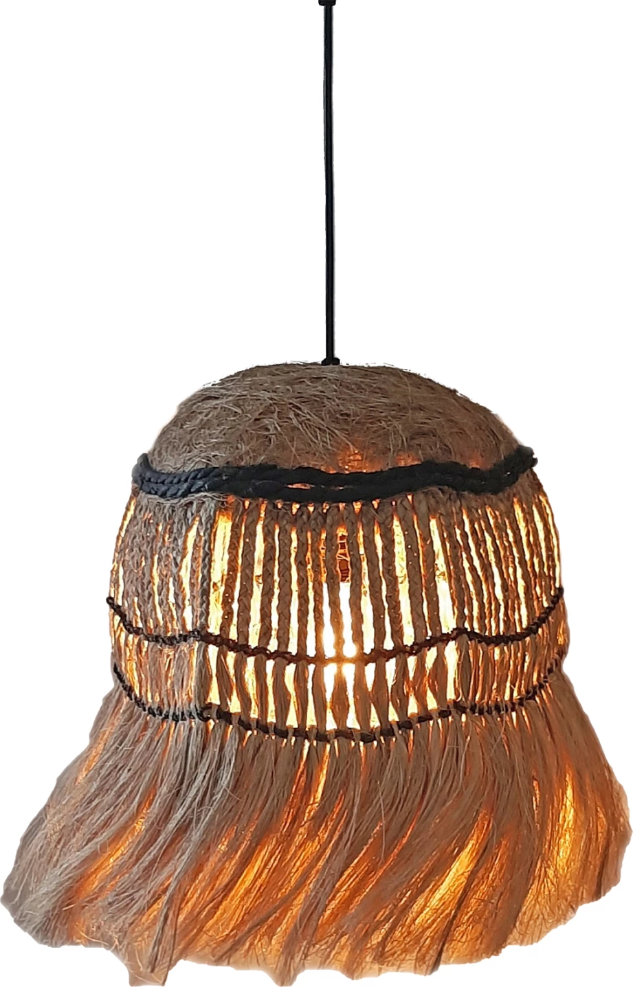 Llambë tavani sferike me thekë, fibra abaca, ngjyrë natyrale, Φ28x32-120Hcm, FH7805