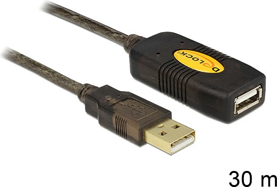 Kabllo zgjatëse USB DeLOCK, USB 2.0, 30 m, USB-A mashkull në USB-A femër, 480 Mbps, e zezë