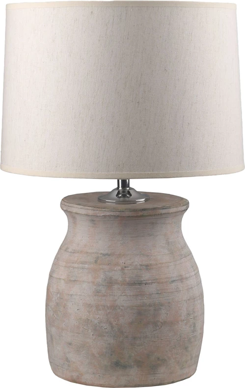 Llambë tavoline ILIDA, qeramikë, ngjyrë bezhë-gri, abazhur lino bezhë, 26x26x59cm