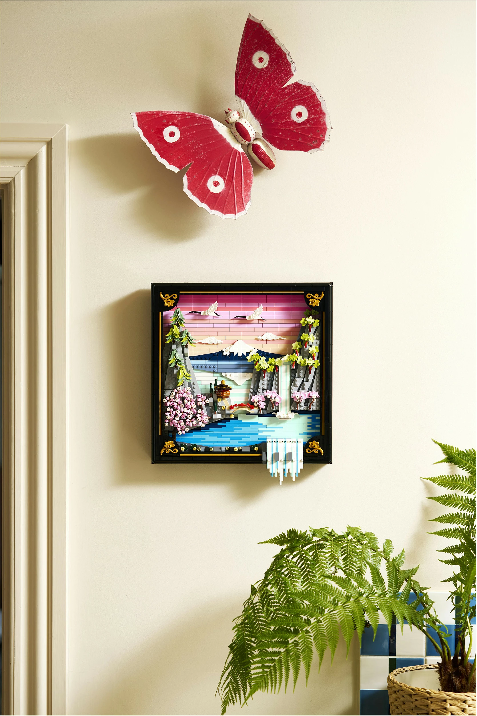 Set ndërtimi LEGO Art 31218 Japanese Cherry Blossom Landscape, 1892 copë, dekor muri 3D, Multikolor