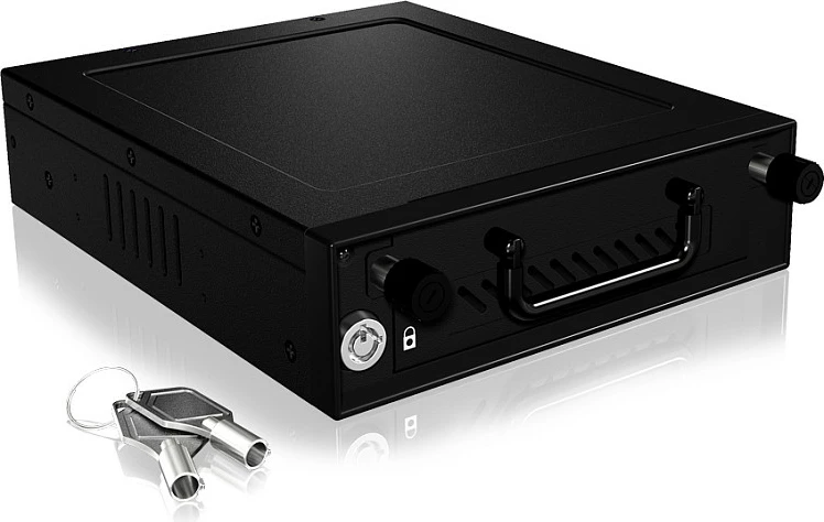 Baj hot-swap ICY BOX për HDD/SSD, 5.25", 1x 2.5/3.5" SATA/SAS, me çelës, i zi