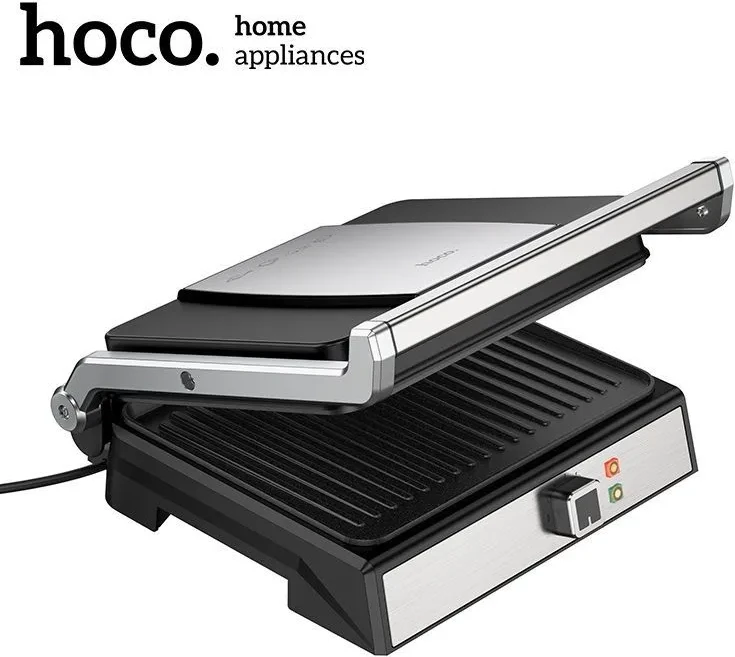 Grill elektrik HOCO HE40 1800W, 5 nivele temperature, 2 pllaka 290×230mm, argjend