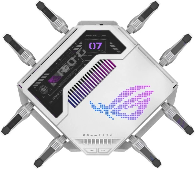 Router Asus ROG Rapture GT-BE19000AI WiFi 7 tri-band 19 Gbps, 2x10G + 4x2.5G, i bardhë