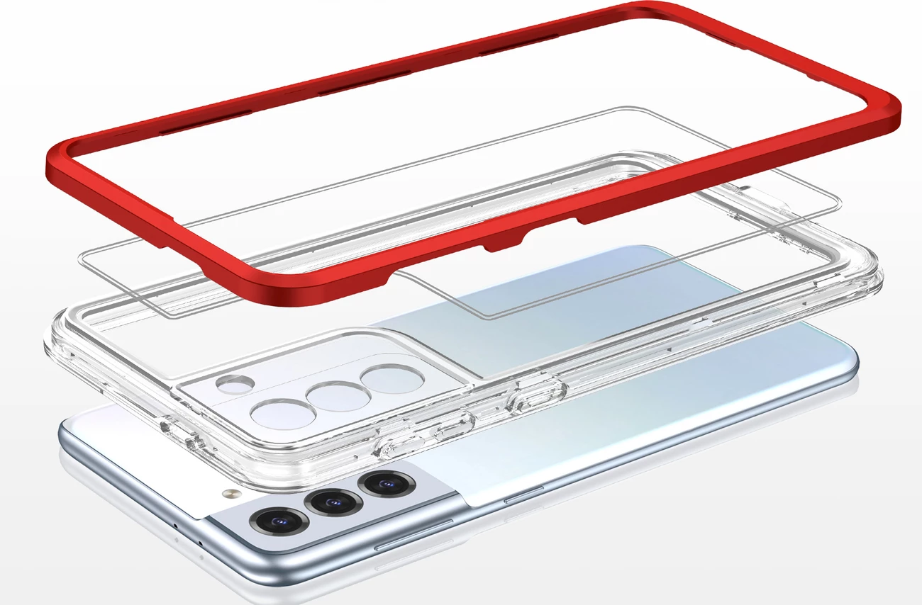 Mbështjellës Hurtel Clear 3in1 për Samsung Galaxy S23+, kornizë e kuqe, transparent