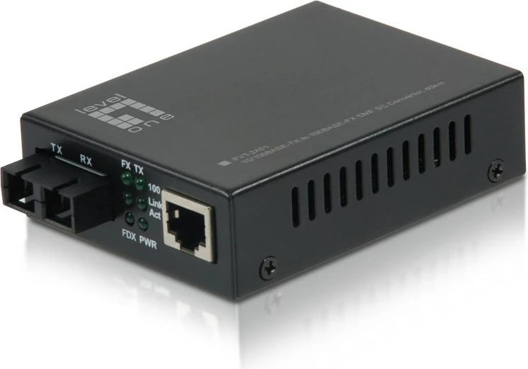 Konvertues media LevelOne RJ45 në SC, Fibër një-modal, 40km, 100 Mbit/s, i zi