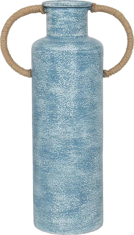 Vazo Atlantic, metalike, ngjyrë kaltër-bardhë, litar natyral, 26x14x44cm