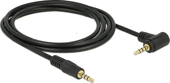 Kabllo AUX DeLOCK 84740, 3.5mm 4-pol mashkull-në-mashkull, 2 m, me konektor këndor, e zezë