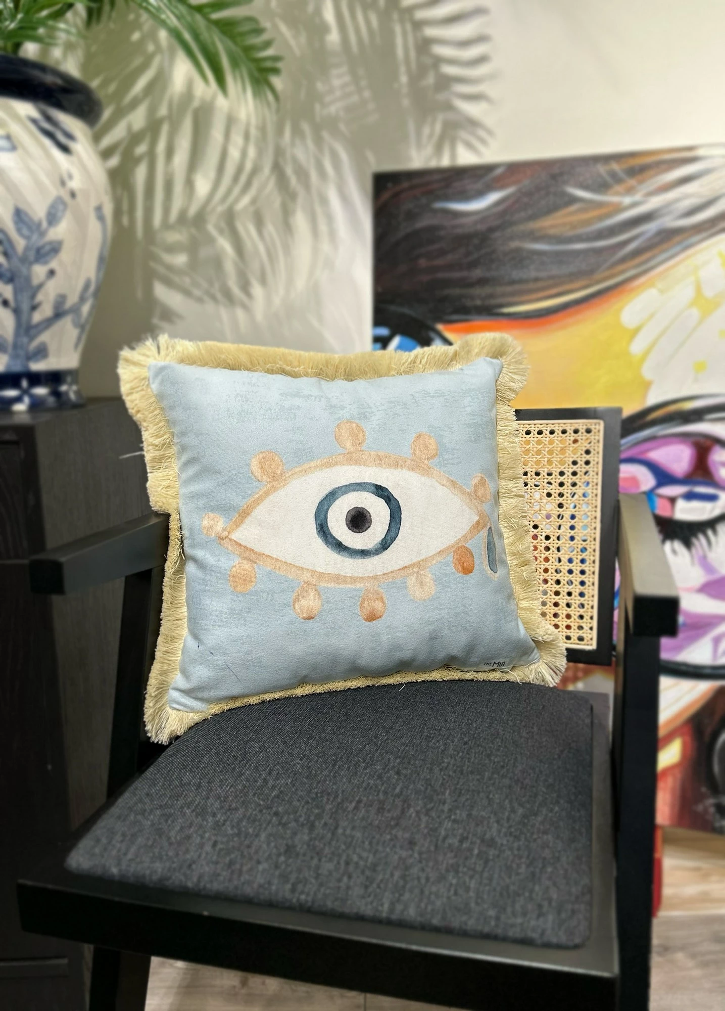 Jastëk Aberto Design, YST0406, blu, ari, bardhë, krem, 45x45cm