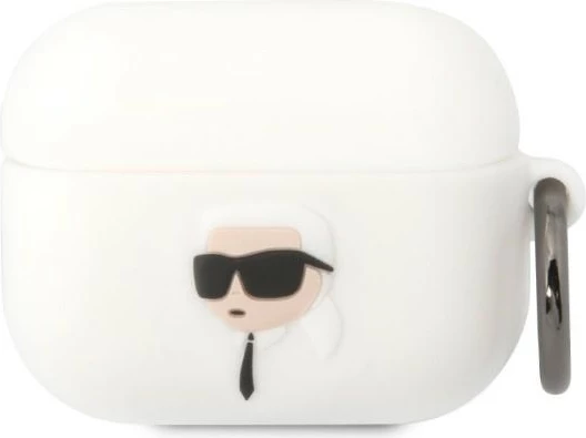 Mbështjellës Karl Lagerfeld për AirPods Pro, Silicone Karl's Head 3D, i bardhë, me unazë