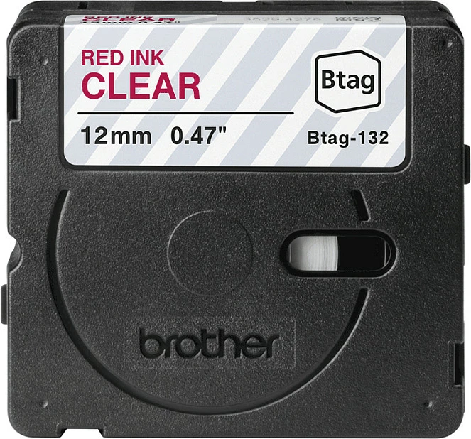 Kasetë shirit etiketash Brother Btag-132, 12mm x 4m, P-touch PT-N10/PT-N20/PT-N25BT, e kuqe në transparente