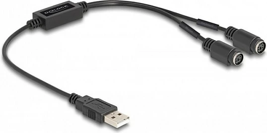 Adapter kabllo DeLOCK USB-A në 2x PS/2 (Mini-DIN 6-pin), 0.43 m, e zezë