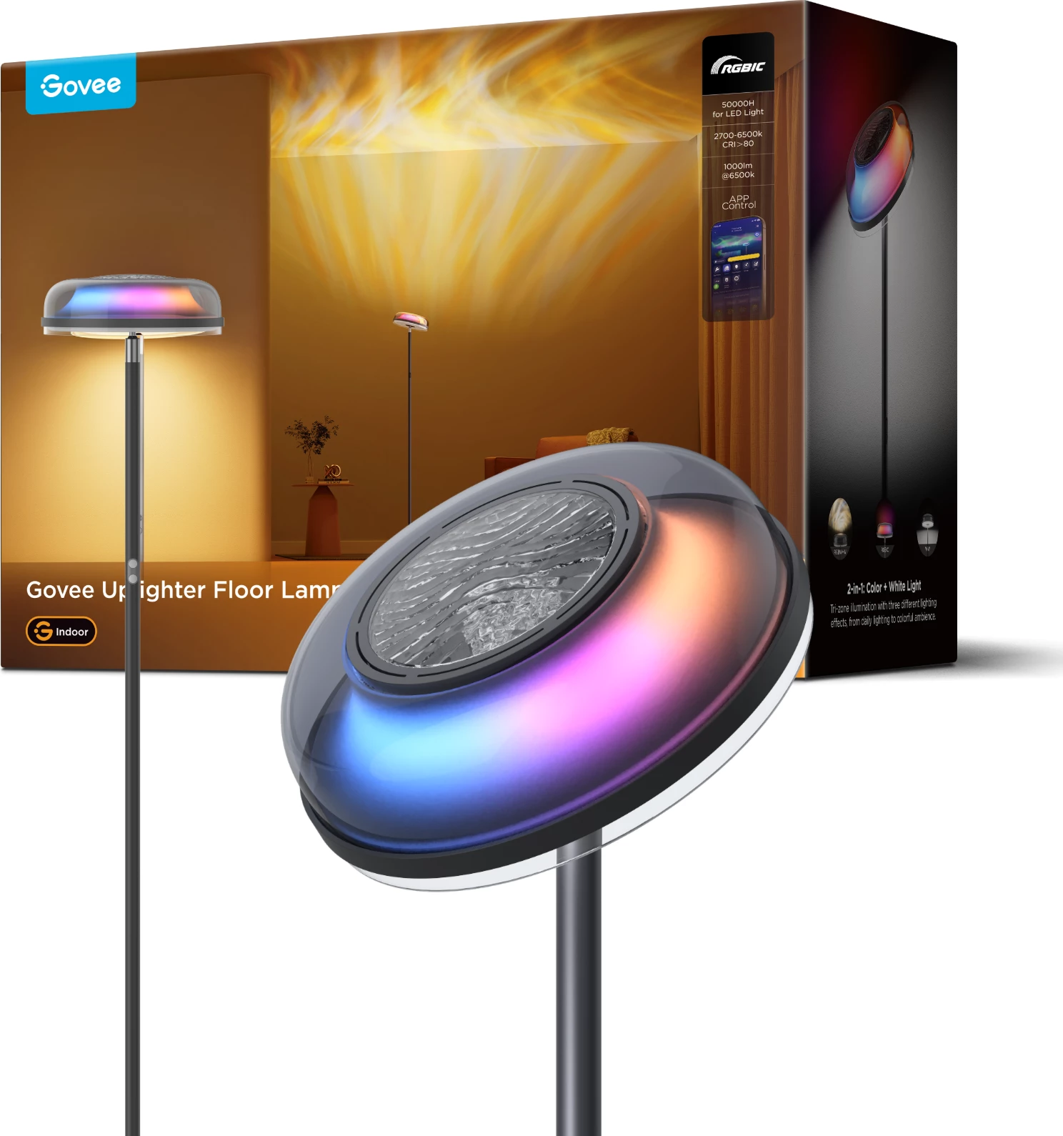 Llambë dyshemeje Govee Uplighter Floor Lamp, 3 zona drite, smart (Alexa/Google Assistant/Matter)