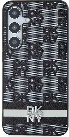 Mbështjellës DKNY Leather Checkered Mono Pattern & Printed Stripes për Samsung Galaxy S24, i zi