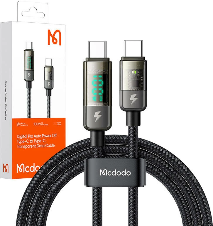 Kabllo USB-C në USB-C Mcdodo CA-3611, 1.8m, 100W, e zezë