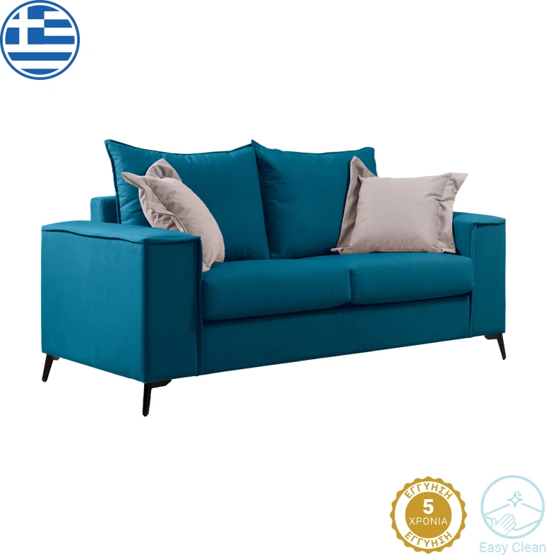 Divan dy ulëshe Verona, pëlhurë petrol me jastëkë bezhë, 173x93x100 cm