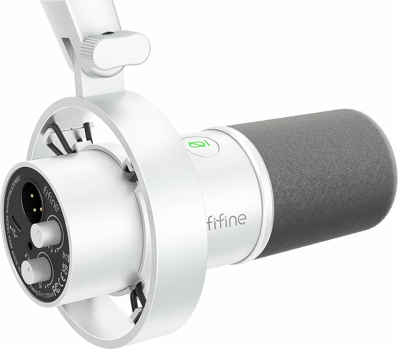 Mikrofon dinamik Fifine K688W USB/XLR, kardioid, i bardhë, set me shock mount