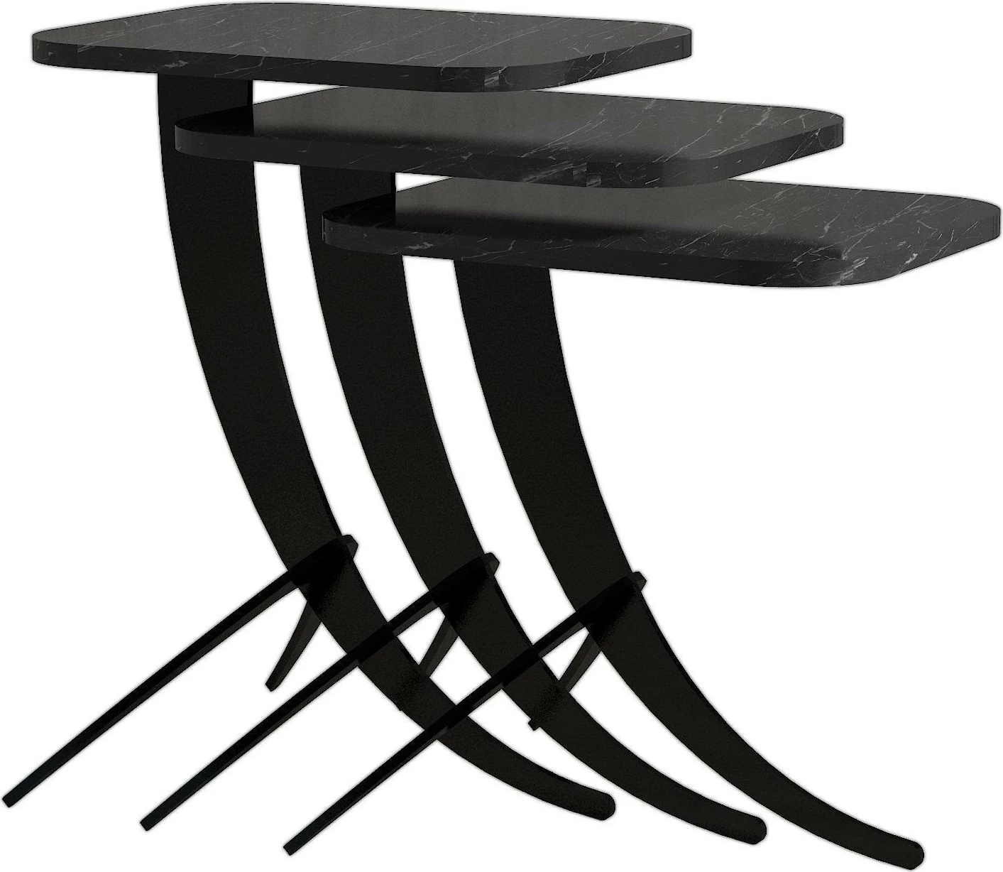 Set tavolinash ndihmëse (3 copë), Hanah Home, Pion - mermer i zi