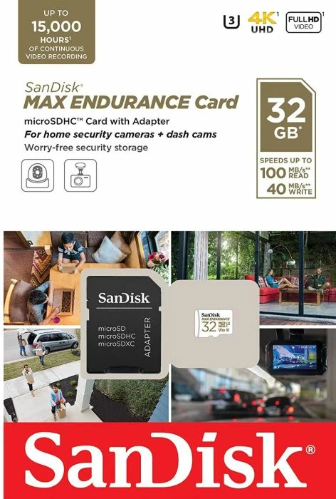 kartelë memorie SanDisk MAX ENDURANCE microSDHC 32GB, me adapter SD, e bardhë