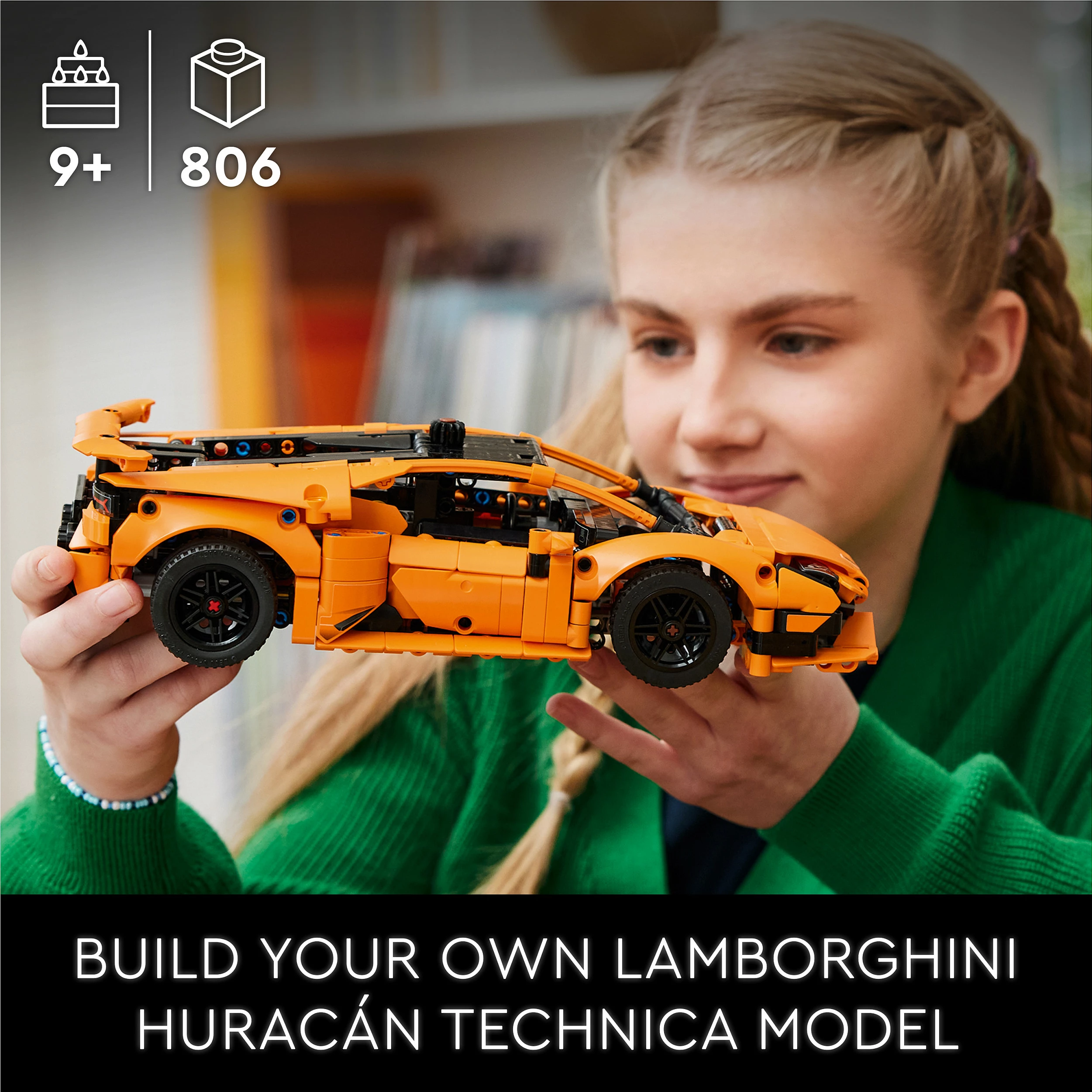 Set LEGO Technic Lamborghini Huracán Tecnica 42196, 806 copa, 9+, portokalli