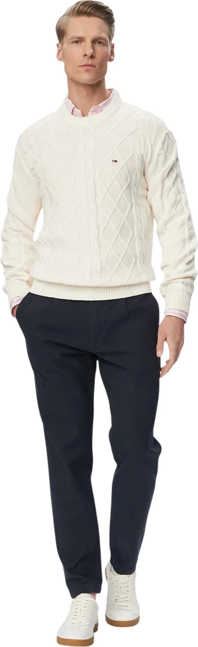 Xhemper për meshkuj Tommy Hilfiger Jeans DM0DM23405, ngjyrë krem [Madhësia: M]