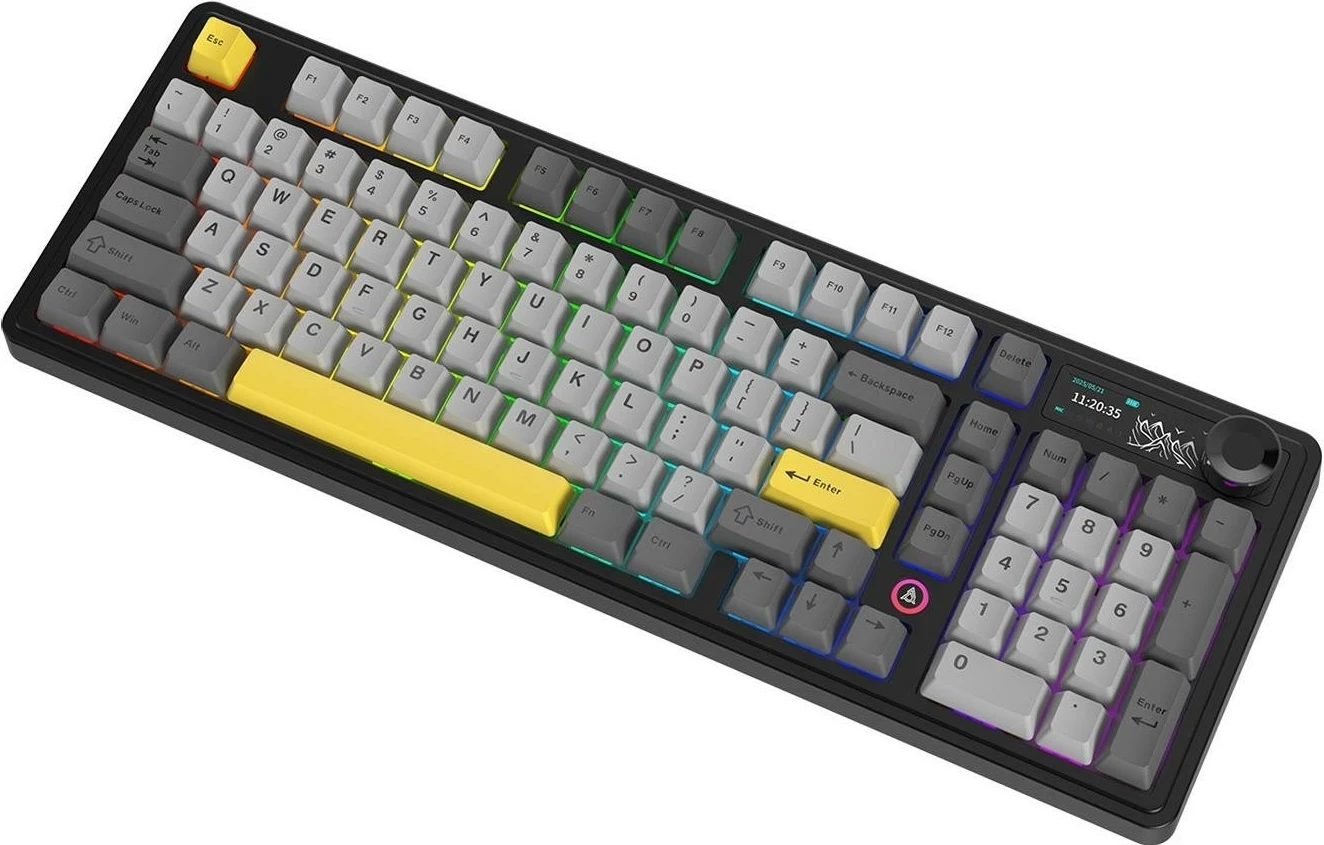 Tastierë mekanike Ajazz AK980 V2, wireless/USB-C, RGB, hot-swap, 98% US ANSI, Gift V2 Switch, gri-zezë me të verdha