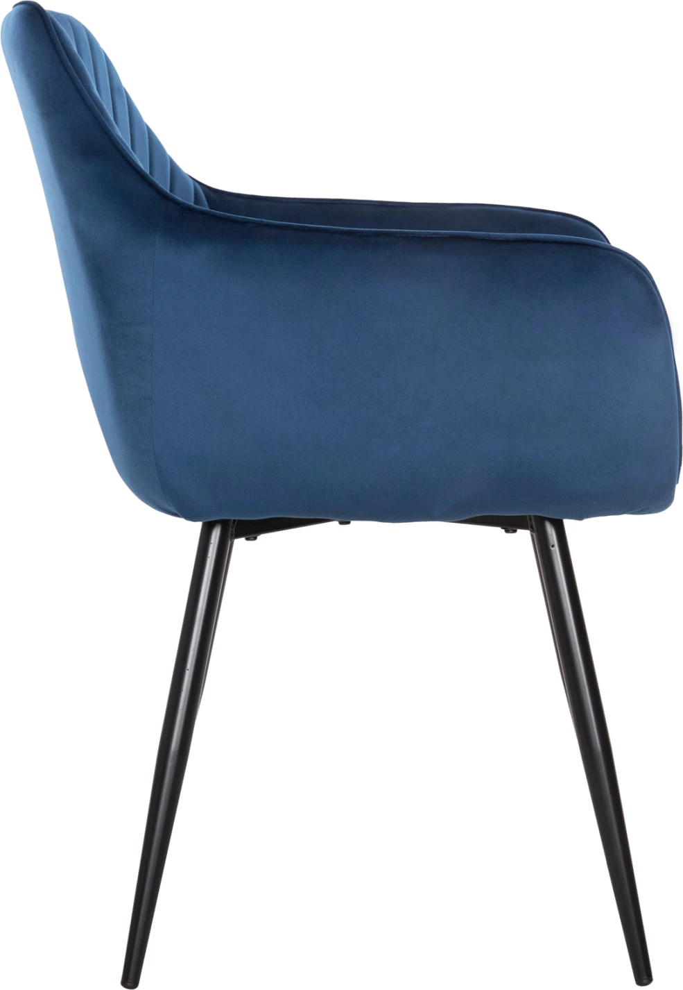 Karrige për ngrënie, kadife blu, këmbë metali të zeza, 57x56x84H cm