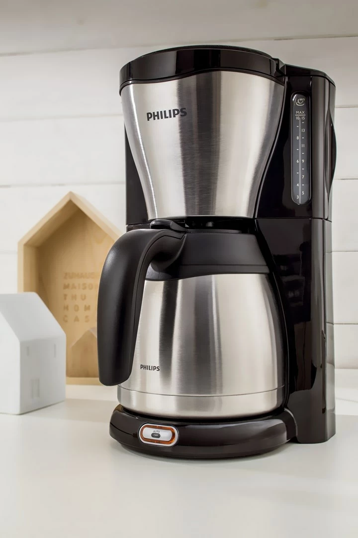 Aparat kafeje me filtër Philips Café Gaia HD7546/20, 1000 W, ibrik termo, zi/argjendtë