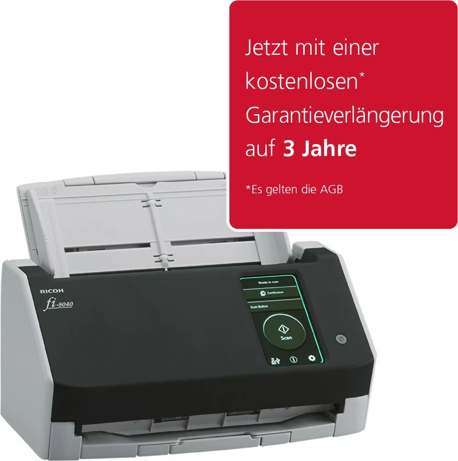 Skaner Ricoh fi-8040, 210 x 297 mm, 600 x 600 DPI, 24 bit, 8 bit, 40 ppm, 80 ipm