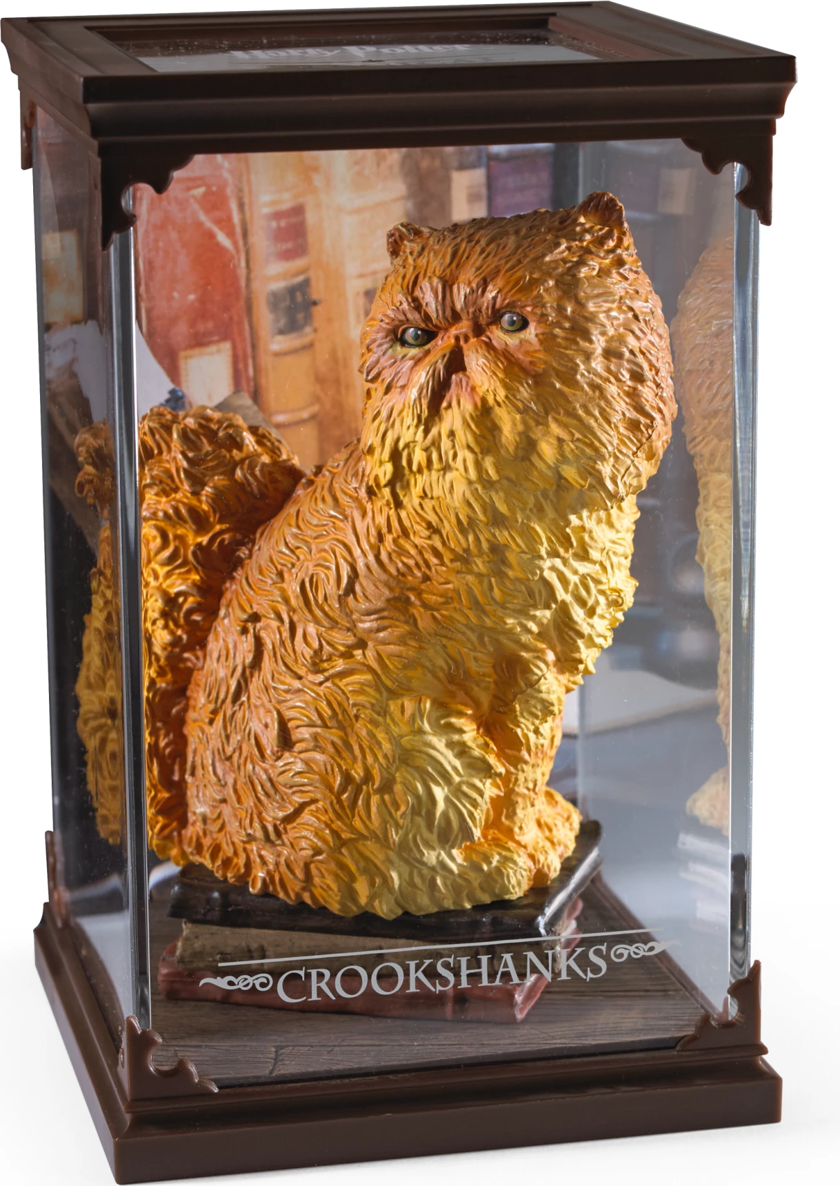 Figurinë/dioramë koleksionuese Noble Collection Harry Potter Magical Creatures Crookshanks, e pikturuar me dorë, me figurë të heqshme Scabbers, portokalli