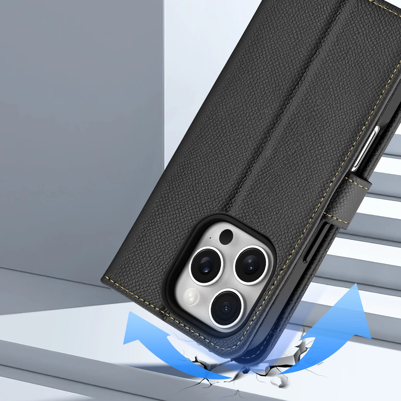 Mbështjellës Dux Ducis Lawa për iPhone 16 Pro Max, lëkurë, me portofol magnetik, i zi